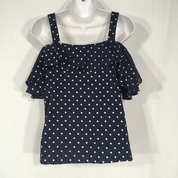 J Crew Ruffled sleeves Cold Shoulder Polka Dot Top‎ - Picture 4 of 9